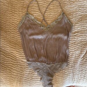 Free people intimately Lace Trimmed Silky Bodysuit